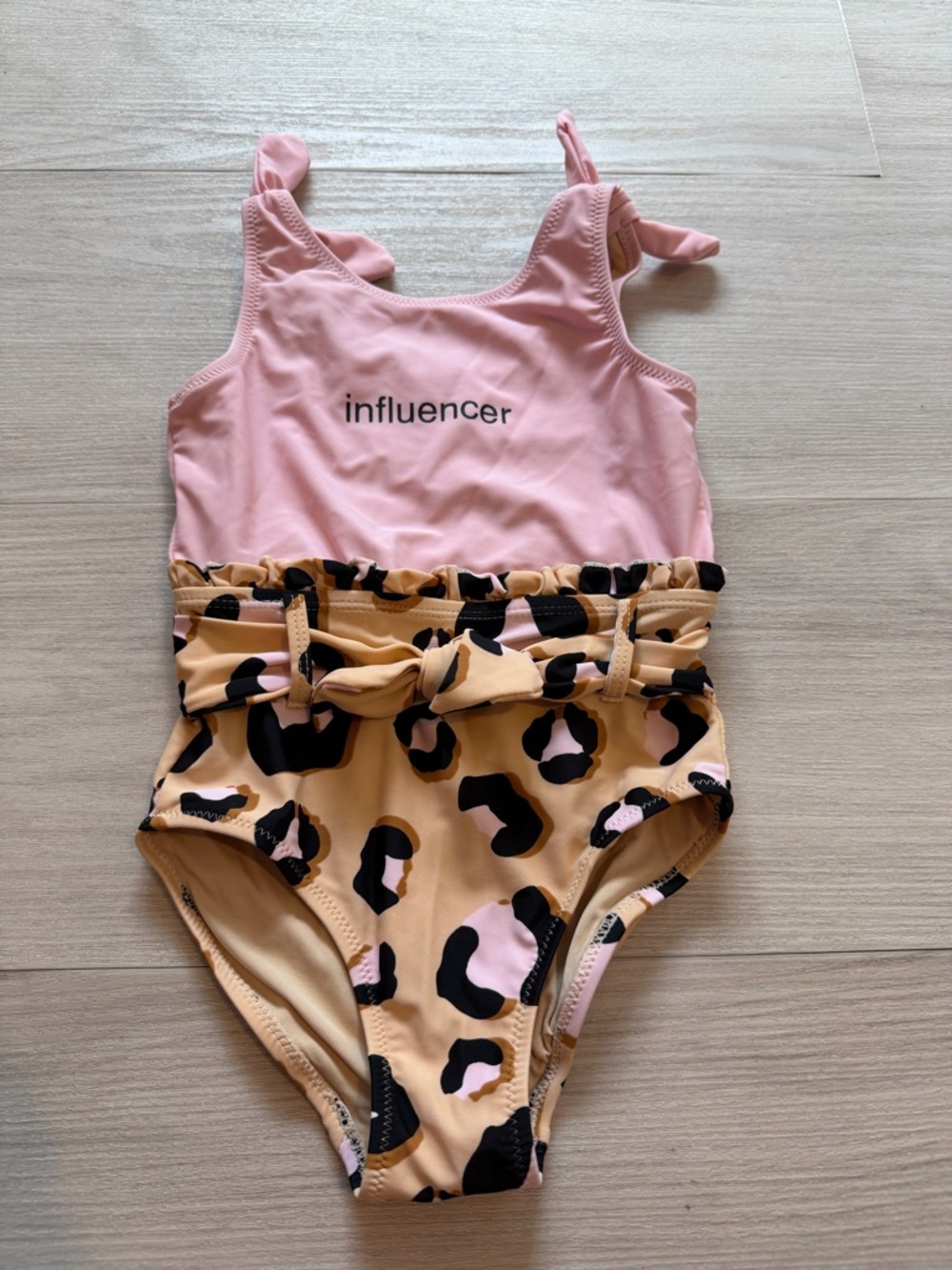 Kids Pink Leopard-Print One-Piece Swimsuit with Waist Bow